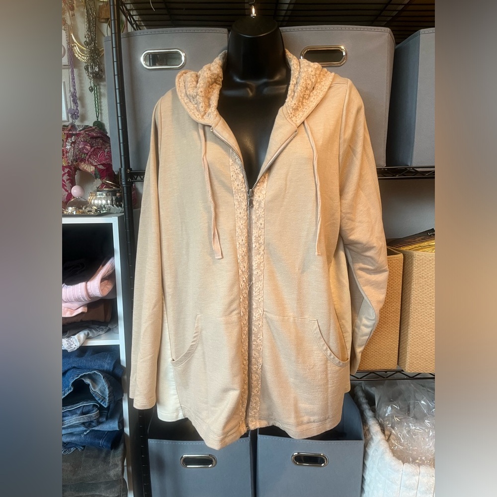 Women's Plush-Lined Beige Teddy Zip Hoodie